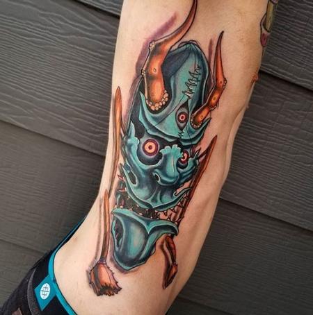 Cody Cook - Blue Hannya Mask Rib Tattoo